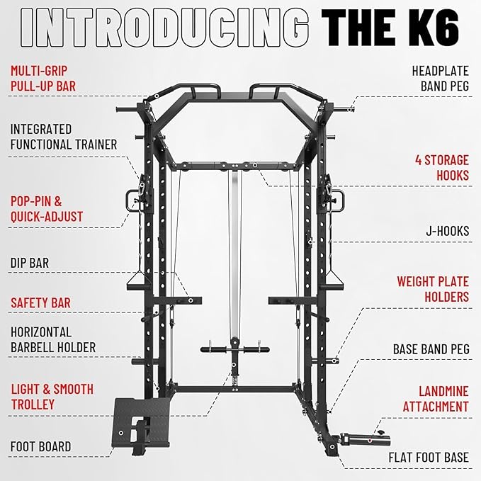 Mikolo Power Cage, Power Rack with Cable Crossover System, 1500LBS Squat Rack with LAT Pull Down System, Workout Cage with Pulley System for Fitness Home Gym