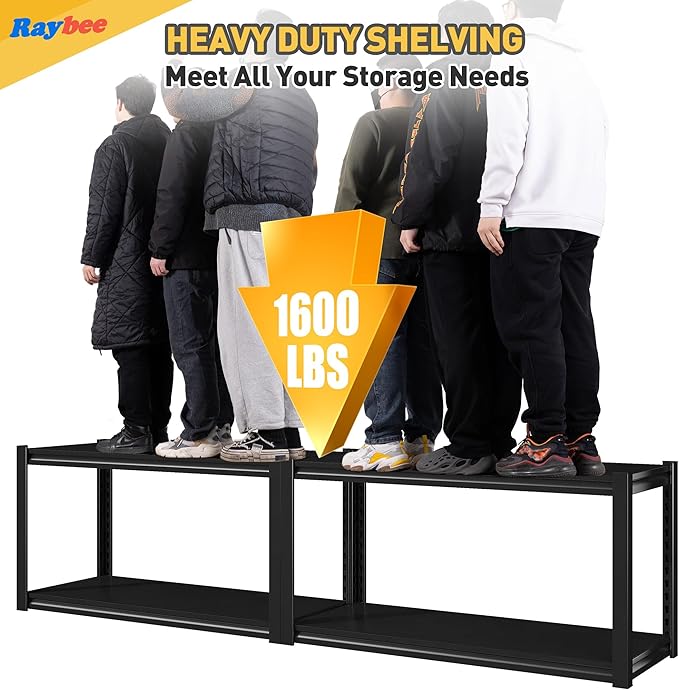 Raybee 40" W Garage Shelving Heavy Duty Storage Shelves 56.9" H Metal Shelving Heavy Duty Load 1600LBS Adjustable Metal Shelves for Storage for Pantry Kitchen 40" W x 19.1" D x 56.9" H 3 Pack