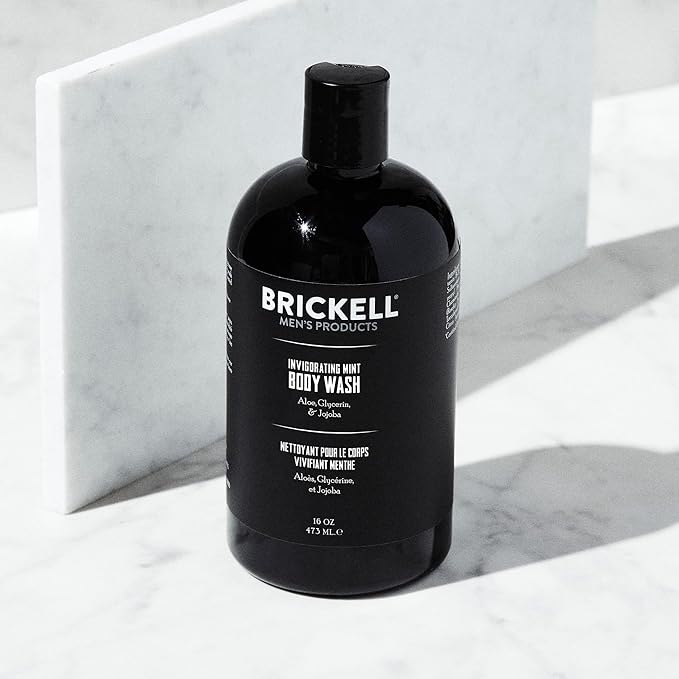Brickell Men's Invigorating Mint Body Wash for Men, Natural and Organic Deep Cleaning Shower Gel with Aloe, Glycerin, and Jojoba, Sulfate Free, 16 Ounce, Scented