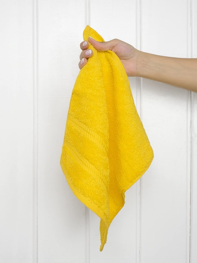 American Soft Linen Luxury Washcloths for Bathroom, 600 GSM 100% Cotton 4 Piece Turkish Wash Cloth Set, 13x13 in Soft Rags for Body and Face, Yellow Washcloths