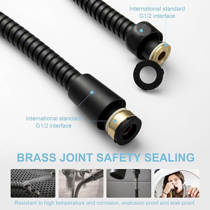 OFFO Shower Hose, 100 in Kink Free Stainless Steel Shower Hose Attachment Electroplating Handheld Shower Head Hose Flex Hoses Extension with Brass Insert & Nut for Pet Bathing Cleaning, Matte Black