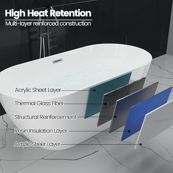 GarveeLife Freestanding Bathtubs 67 inch Acrylic Free Standing Soaking Tub, Freestanding Bathtub with Chrome Drain, Modern Free Standing Tub for Relaxing Soaking Tub Experience and Bathroom Remodel
