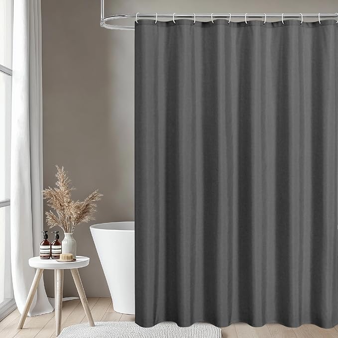 2-in-1 Waterproof Fabric Shower Curtain or Liner,Linen Textured,Breathable TPU & Washable Bathroom Shower Curtain Set with 12 Plastic Hooks,Modern,72"x72" Charcoalgrey