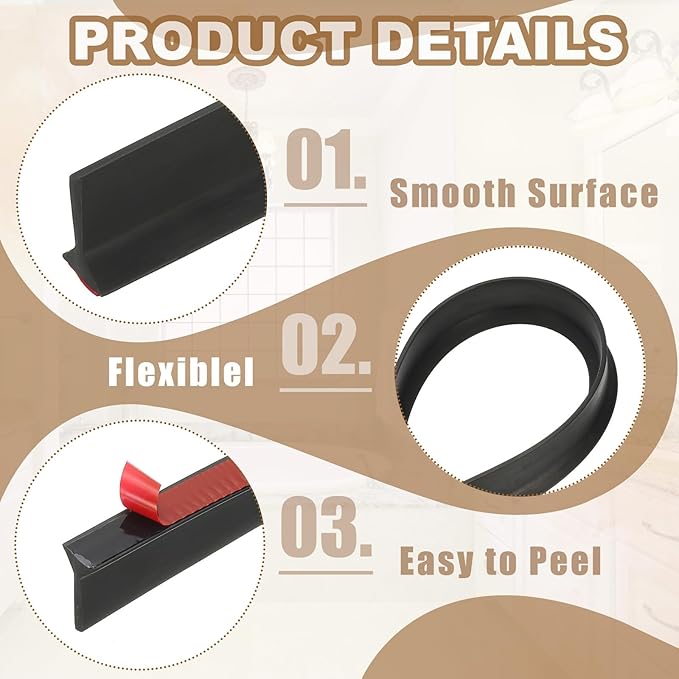 PATIKIL 39 Inch Collapsible Shower Threshold Water Dam Guard, Shower Stopper Barrier Self Adhesive Sink Splash Guards for Frameless Shower Door Bottom, Black (1.2"Wx0.6"T)