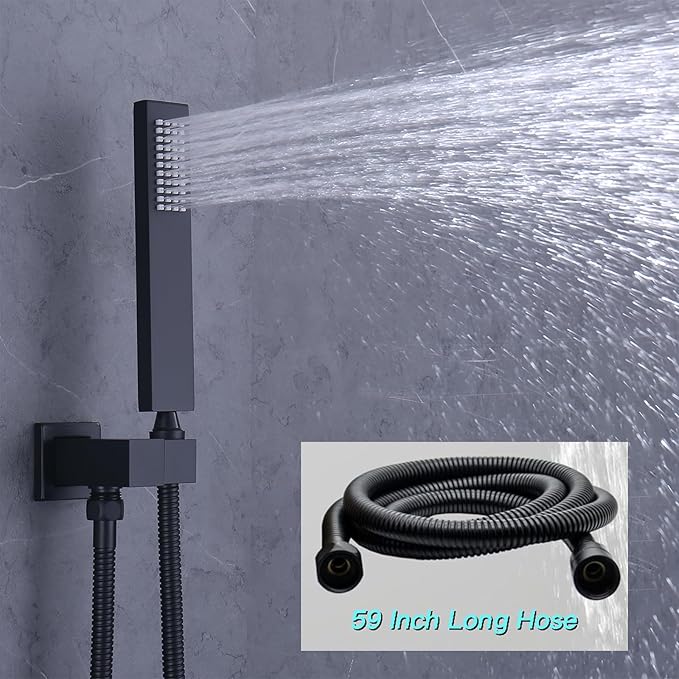 Digital Display Shower Faucet Set Matte Black Shower System with 14X20 inch Ceiling Mounted Shower Head and 8 inch Wall Mounted Shower Head Combo, Handheld Shower