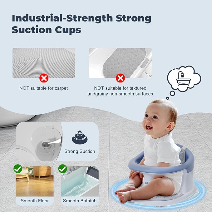 Baby Bath Seat-for Babies 6 Months & up with Temperature Alert+Soft Cushion+Suction,Toddler Bath Seat for Baby, Sitting Up with Baby Bathtub Seat, Blue