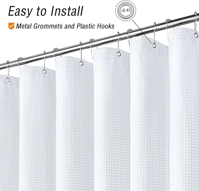 Gibelle White Shower Curtain, Waffle Weave Textured Fabric Shower Curtain for Bathroom - Soft Cloth & Hotel Spa Luxury, Water Repellent, Machine Washable, 72X72, White