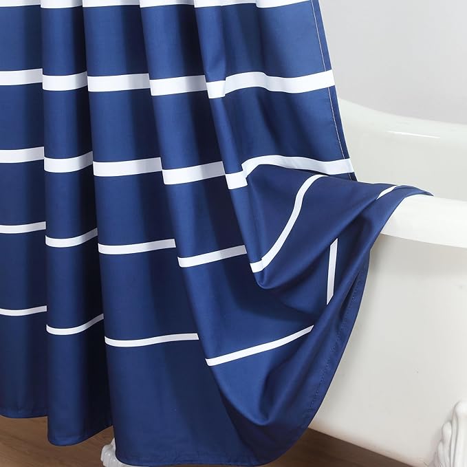 Blue Shower Curtain 78 Inches Long, Modern Navy Blue and White Stripe Waterproof Polyester Shower Curtains for Bathroom, 72x78 Inches