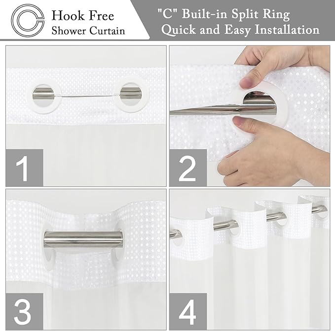 Gibelle No Hook Waffle Weave Shower Curtain with Snap-in Fabric Liner Set for Bathroom, Hotel Style with Mesh Top Window, Waterproof & Washable, Ombre Teal, 72x74