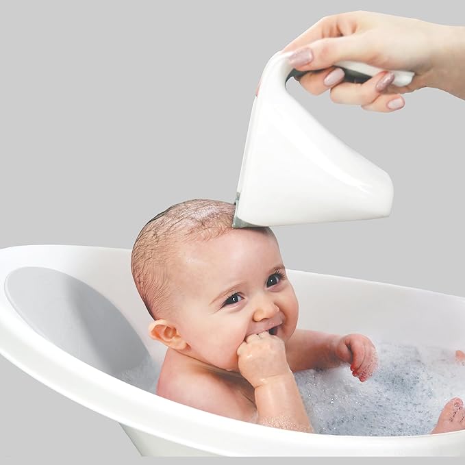 Shnuggle Newborn Baby Bath | Built in Support Bump and Soft Backrest | Suitable from Newborn | Bath Seat Support Includes Plug | White with Grey Backrest