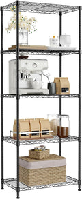 IZEUK 5-Tier Black Metal Storage Shelves, Adjustable Wire Shelving Unit for Kitchen, Bathroom, Pantry, Office, Garage, Organizer Wire Rack, 1250 lbs, 13.7" D x 23.6" W x 53.4" H