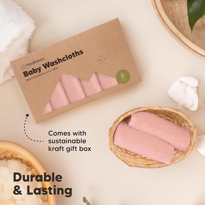 6-Pack Baby Washcloths - Soft Absorbent Viscose from Bamboo Wash Cloths for Babies, Kids, Toddlers, Infant, Newborn Bath Towels, Gentle on Sensitive Skin, 10x10 Reusable Face Towels (Blush Pink)