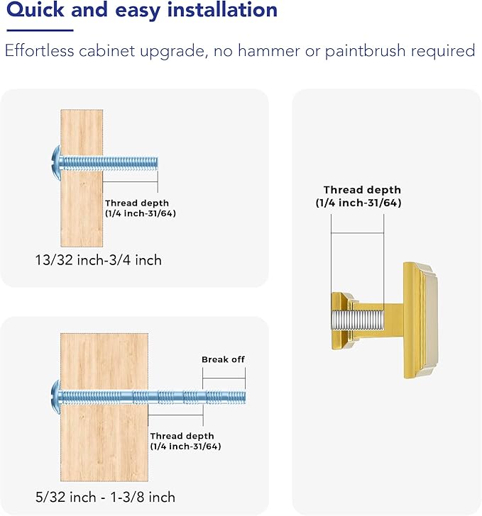 Ravinte Hardware 5 Pack Kitchen Cabinet Pulls Square Drawer Single Hole Handles Brushed Brass for Cupboard Gold Dresser Solid
