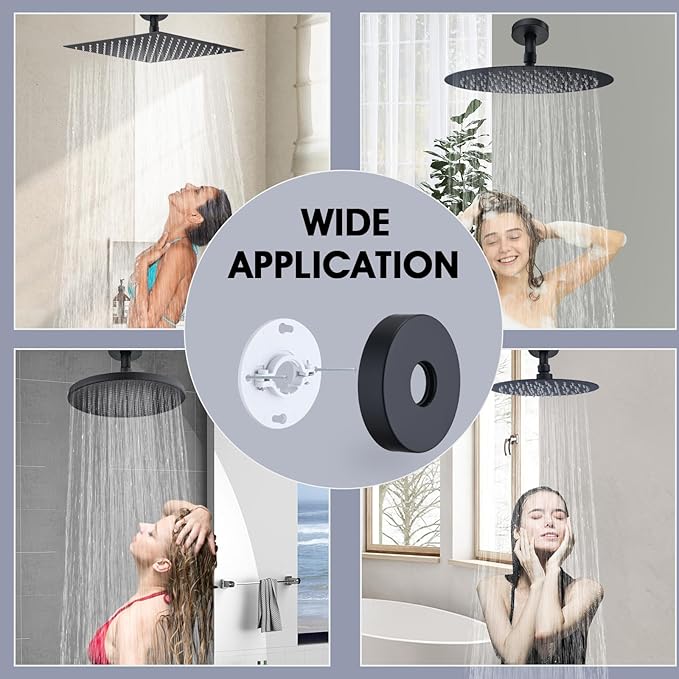 3 Inch Shower Arm with Flange and Stabilizer Bracket, Ceiling Mount Replacement Rain Shower Head 304 Stainless Steel Straight Arm For Fixed Shower Head, Matte Black