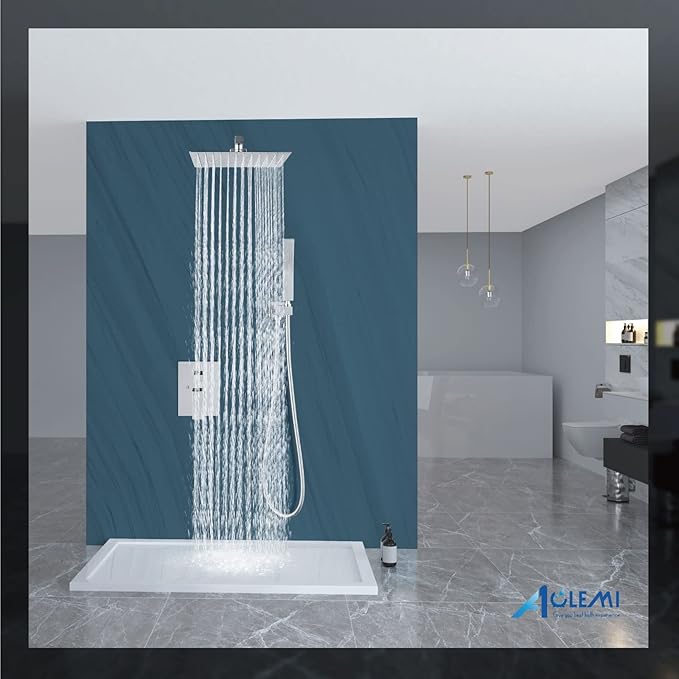 Aolemi Shower Faucet Set Rain Shower System with Handheld Spray Bathroom Shower Combo Rough-in Valve and Shower Trim Kit Included Polish Chrome 12 Inch Wall Mount Shower Head