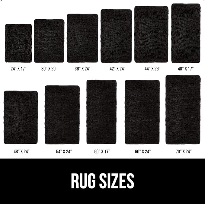 GORILLA GRIP Bath Rug Mat 42x24, Thick Soft Absorbent Chenille, Quick Dry Microfiber Mats, Rubber Backing Washable Shower Floor Rugs, Bathmat Runner, US Designed Bathroom Home Decor Accessories Black