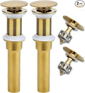 Bathroom Sink Drain, 2 Pack Gold Drain Stopper Bathroom Sink Without Overflow, Pop Up Drain Assembly with Detachable Strainer Basket, Built-in Anti-Clogging Strainer,Stainless Steel