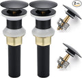 Bathroom Sink Drain,2 Pack Drain Stopper Bathroom Sink Without Overflow,Pop Up Drain Assembly with Detachable Strainer Basket,Built-in Anti-Clogging Strainer,Stainless Steel Mattle Black