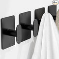 pickpiff Adhesive Towel Hooks for Bathroom: 20LB Extra Strong Wall Hanger for Shower Kitchen RV Dorm Apartment, Black 4 Pack