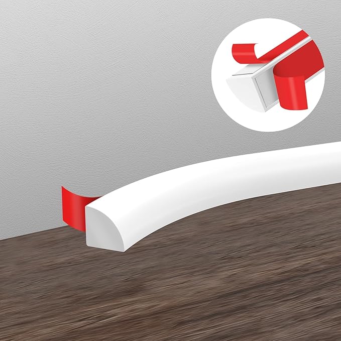 120Inch Flexible Quarter Round Molding Trim, White Self Adhesive Wall Trim Mini Peel and Stick Rubber Trim Molding for Floor, Bathroom, Kitchen, Countertop, 120" L x 0.5" W x 0.5" H
