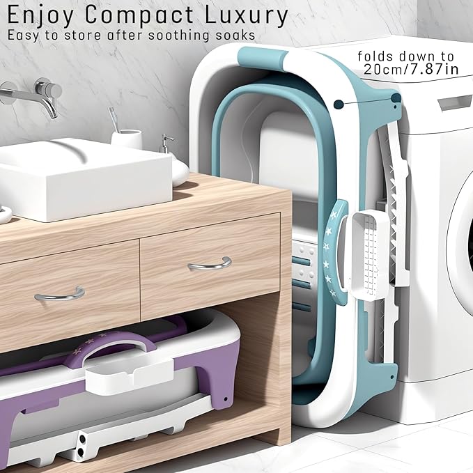 Portable Bathtub Foldable Bathtub for Adults, 39 Inch Small Tub with Ergonomic Seat & Massage Roller, Ice Bath Tub for Shower, Sitz Bath, Ice Baths Freestanding Bathtubs for Bathroom Blue
