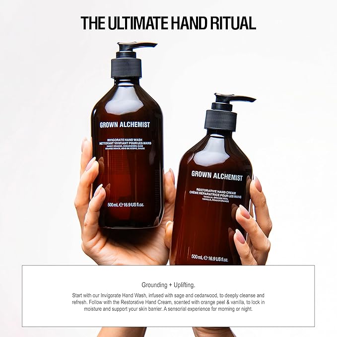 Grown Alchemist Invigorate Hand Wash – Liquid Hand Soap with Aloe, Sweet Orange, Cedarwood & Sage – Gentle, Moisturizing Kitchen & Bathroom Soap, Natural Plant Based Gel Cleanser, 500mL