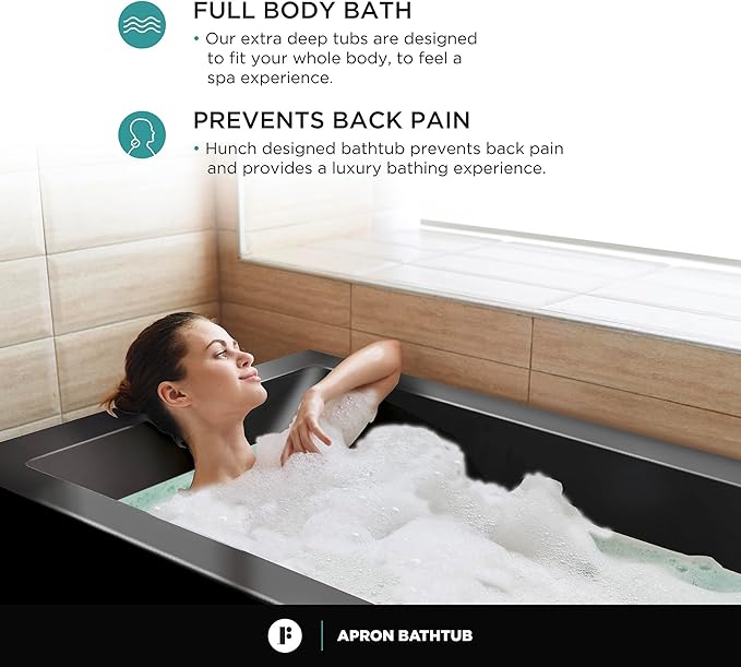 Fine Fixtures Acrylic, Fiberglass Alcove Soaking Bathtub with Integral Apron Front - Drain Included (48" x 32", Right Hand, Black)