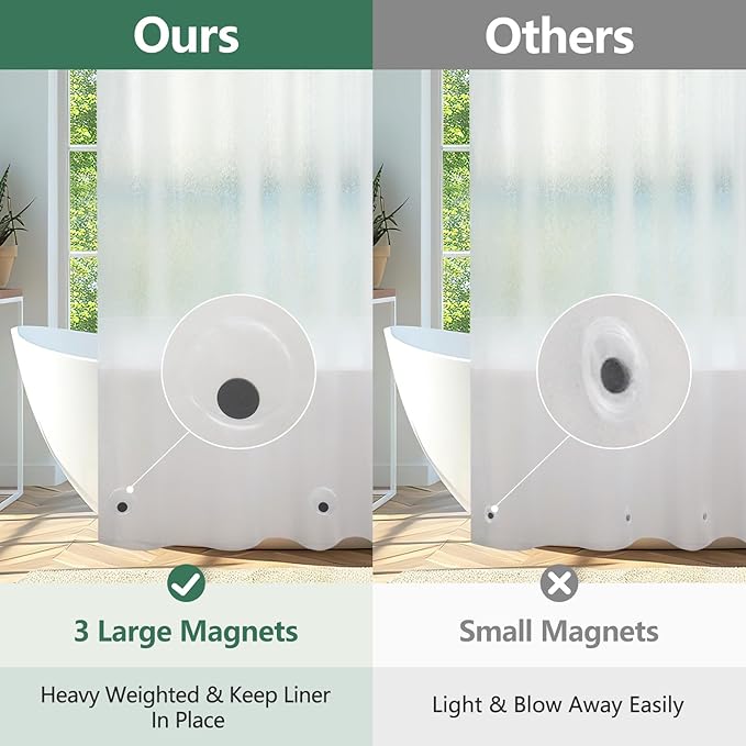 Waterproof Frosted Shower Curtain Liner Extra Tall 72 x 90 Inch, Bpa-Free EVA Shower Liner with 3 Extra-Large Magnets, 3D Silk Plastic Bathroom Shower Curtain Long Translucent for Privacy