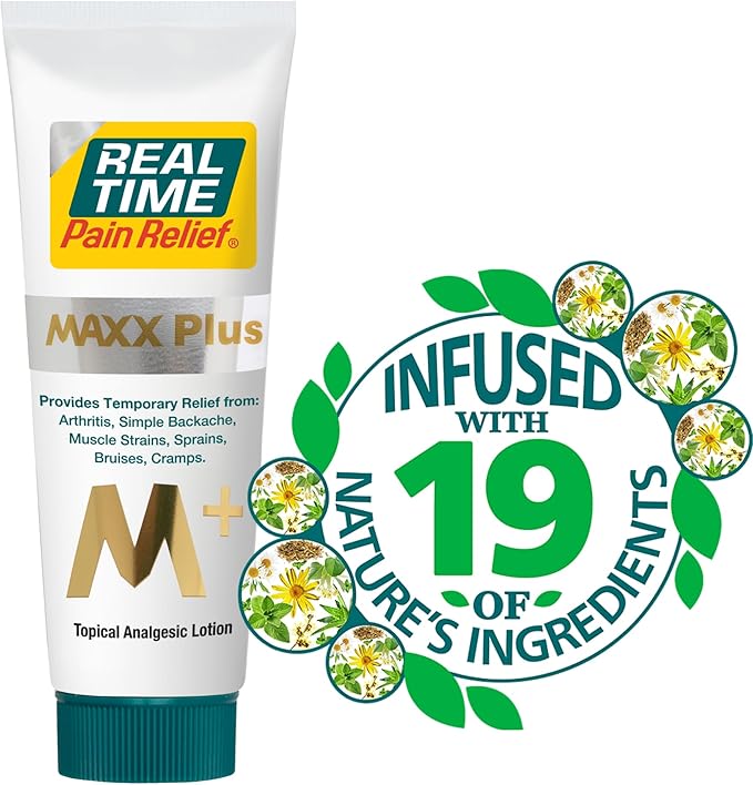 Real Time Pain Relief MAXX Plus - 4oz Tube | Intensive Formula with 19 Natural Ingredients Including Hemp Oil | Fast-Acting Relief for Muscle Pain, Arthritis, Backaches, and More