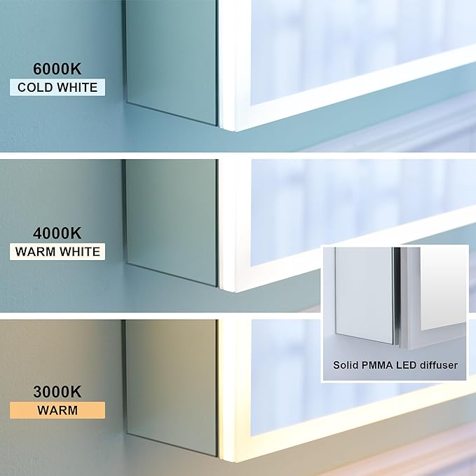 WELLFOR 20" X 30" LED Medicine Cabinet with Mirror, 3X Magnifiying Mirror Cabinet, Defogging/Dimmable Bathroom Mirrored Cabinet, Lighted Medicine Cabinet with Outlets & USB Ports, Right Opening Doors