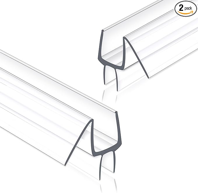 Frameless Shower Door Seal Strip 2 Pack x 39 Inch M Glass Shower Door Bottom Seal Strip for 3/8" Glass Shower Door Sweep, Ultra-Clear Polycarbonate Stop Showers Leaks Create A Water Barrier