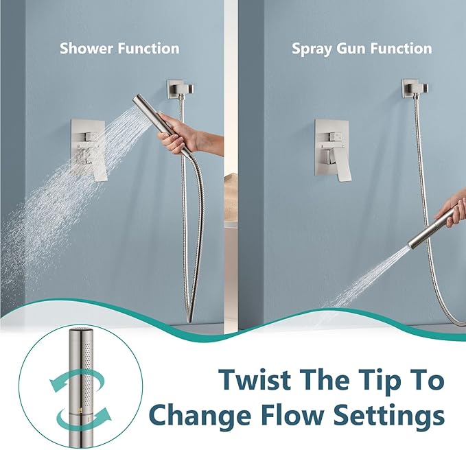 Aolemi Shower System with Rainfall Shower Head and Handheld Wall Mount,High Pressure Shower Faucet Set Fixture Combo with 2 in 1 Handheld Spray Rough-in Valve,12 Inch Shower Head Brushed Nickel