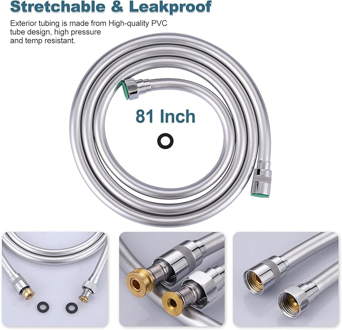 Aleasha Shower Hose, 81 Inches Extra Long Shower Head Hose Extension for Bathing Toilet Cleaning Dogs Bathroom Bathing Chrome Handheld Shower Hose