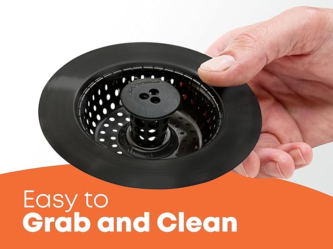 Kitchen SinkShroom Clog-Free Kitchen Sink Drain Strainer with Stopper - Sink Protector for Kitchen Sink, Stainless Steel, Matte Black