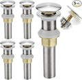 Bathroom Sink Drain,5 Pack Drain Stopper Bathroom Sink Without Overflow,Pop Up Drain Assembly with Detachable Strainer Basket,Built-in Anti-Clogging Strainer,Stainless Steel Brushed Nickel