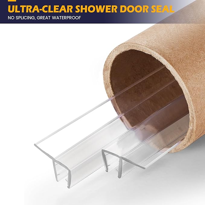 Shower Glass Door Side Seal, 2PCS 78 Inch Ultra Clear PVC Seal Strip with Long Sweep for 5/16"(8mm) Thick Framless Glass Door, to Stop Water Leakage