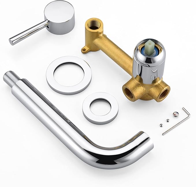 SUMERAIN Wall Mount Tub Faucet Chrome Bathtub Faucet Set with Left-Handed Handle and Rough in Valve