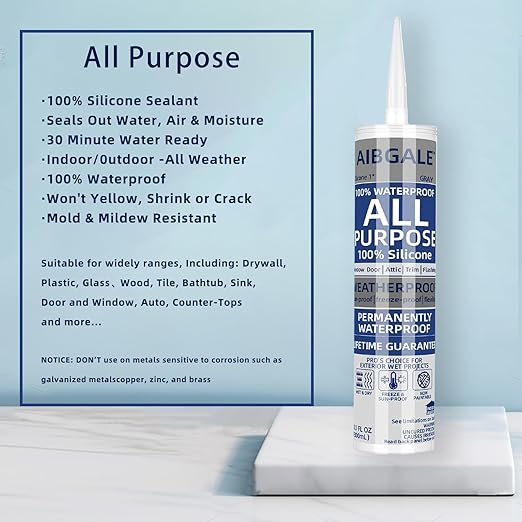 4 Packs Gray Silicone Sealant, All-Purpose 100% Waterproof Silicone Caulk, Adhesive CaulkingSilicone for Indoor Outdoor Windows, AquariumBathtub Auto Leak Seaing. 10.1 0z (4)