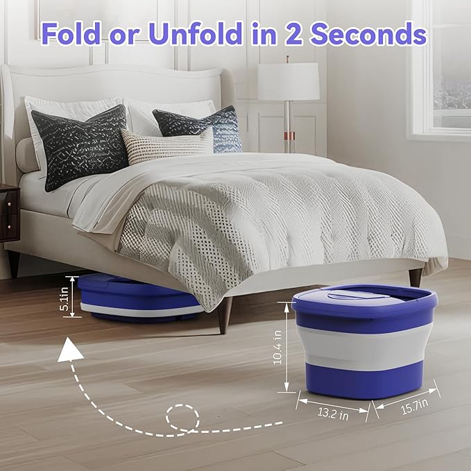 Collapsible Foot Spa with Heat and Remote, Heated Foot Bath Massager with Timer, and 24 Motorized Shiatsu Massage Balls, Foot Soaking Tub Supports Hot/Cold Water Soaking