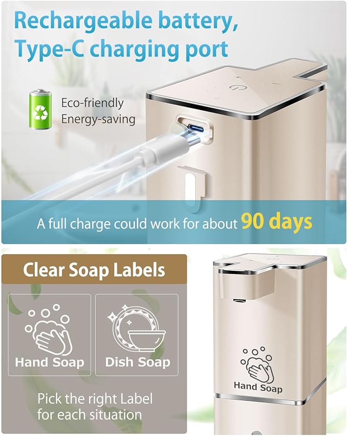 Automatic Liquid Soap Dispenser Touchless Soap Dispenser 380ml/12.8oz Rechargeable, Wall Mounted,4 Levels Adjustable Auto Soap Pump for Bathroom Kitchen Dish Soap