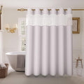 Inhousolu Long No Hook Shower Curtain with Snap in Fabric Liner Set Waffle Weave 230GSM Weighted Hem, Waterproof & Washable Bathroom Curtain Spa Luxury with Mesh Top Window 72" W x 78" L White