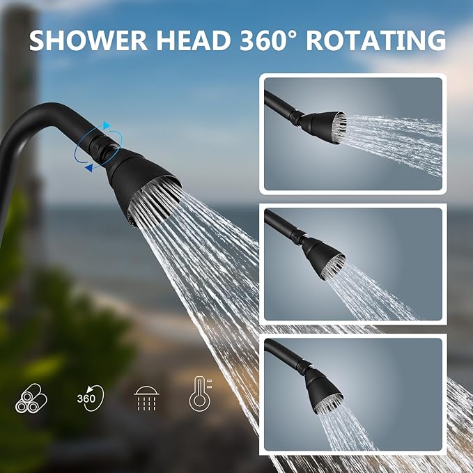 Aolemi Outdoor Shower Fixtures,Outdoor Shower Kit Faucet System 3 Inch Center with Showerhead 2 Handle Exposed Shower with Brass Mix Valve Pipe Downward with Soap Dish Matte Black