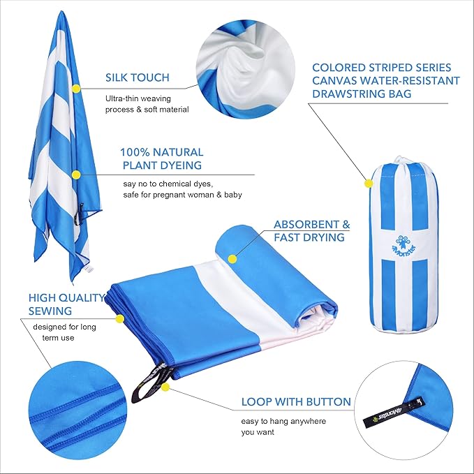 4Monster Microfiber Beach Towel Quick Dry,Super Absorbent Lightweight Travel Towel for Swimmers, Sand Free Camping Towel, Beach Towels for Pool,Swim,Water Sports,Yoga