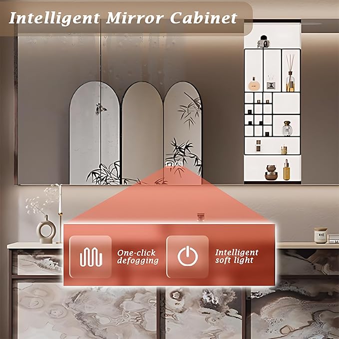 32IN Modern Bathroom Vanity with Sink - Bathroom Vanity with 2 Drawer Organizer, LED Mirror Lights & Defogging Function | Wall - Mounted Vanity with Multifunctional Storage Rack
