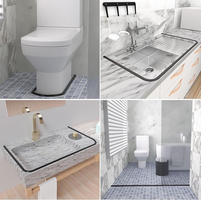 Duzzy 75 Inch Collapsible Shower Water Dam, Shower Threshold Water Stopper Barrier and Retention System and Keeps Water Inside Threshold Dry and Wet Separation, Suitable for Bathroom & Kitchen