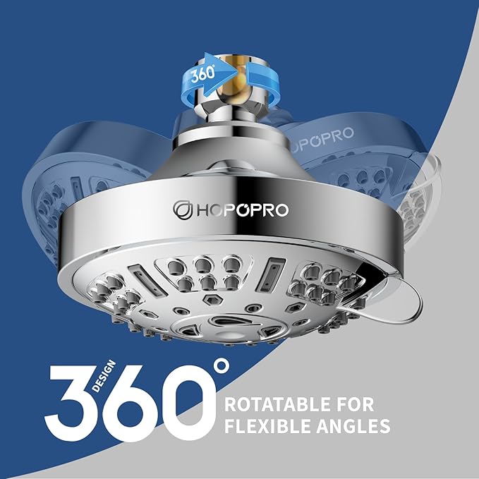 HOPOPRO Upgraded 9 Settings High Pressure Shower Head, NBC News Recommended Brand Fixed Showerhead Adjustable Bathroom Showerhead Multi-functional Rainfall Showerhead for Low Water Flow (Chrome)