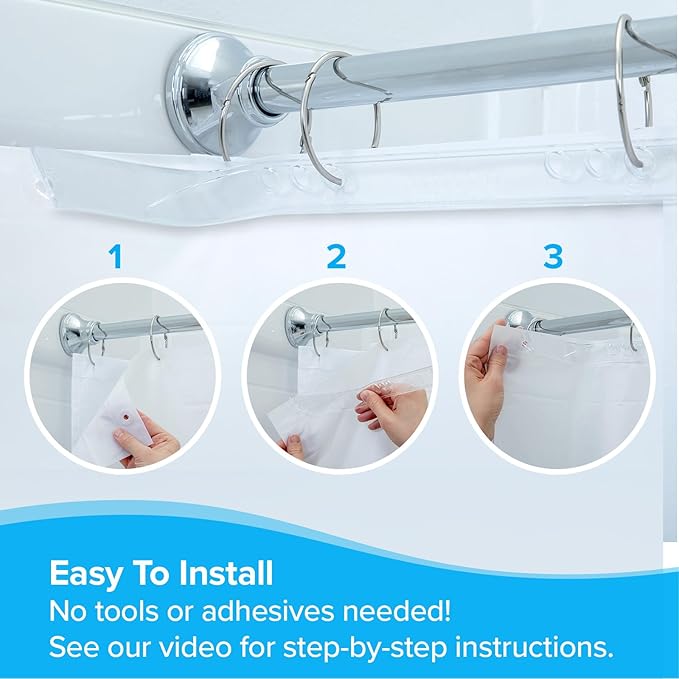 SlipX Solutions No Mess Splash Guard for Shower & Bathtub Curtain Liners | Bath Accessories to Keep Water Where It Belongs for A Non-Slip Bathroom Floor | Adhesive Free, Easy to Attach | 2 Per Pack