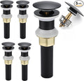 Bathroom Sink Drain,5 Pack Drain Stopper Bathroom Sink Without Overflow,Pop Up Drain Assembly with Detachable Strainer Basket,Built-in Anti-Clogging Strainer,Stainless Steel Mattle Black