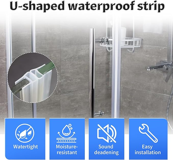 Shower Door Side Seal Strip,39 Inch U-Type Frameless Shower Door Seal, U-Type Shower Door Sweep for 3/8"(10mm) Thick Glass