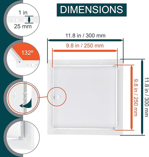 10" x 10" White Metal Access Door. Plumbing, Electricity, Heating, Alarm Wall Access Hole Cover for Drywall.